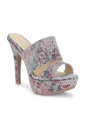 CARLO ROMANO BY WASAN MULTI COLOR GENUINE LEATHER SNAKE PRINT SANDAL FOR WOMEN