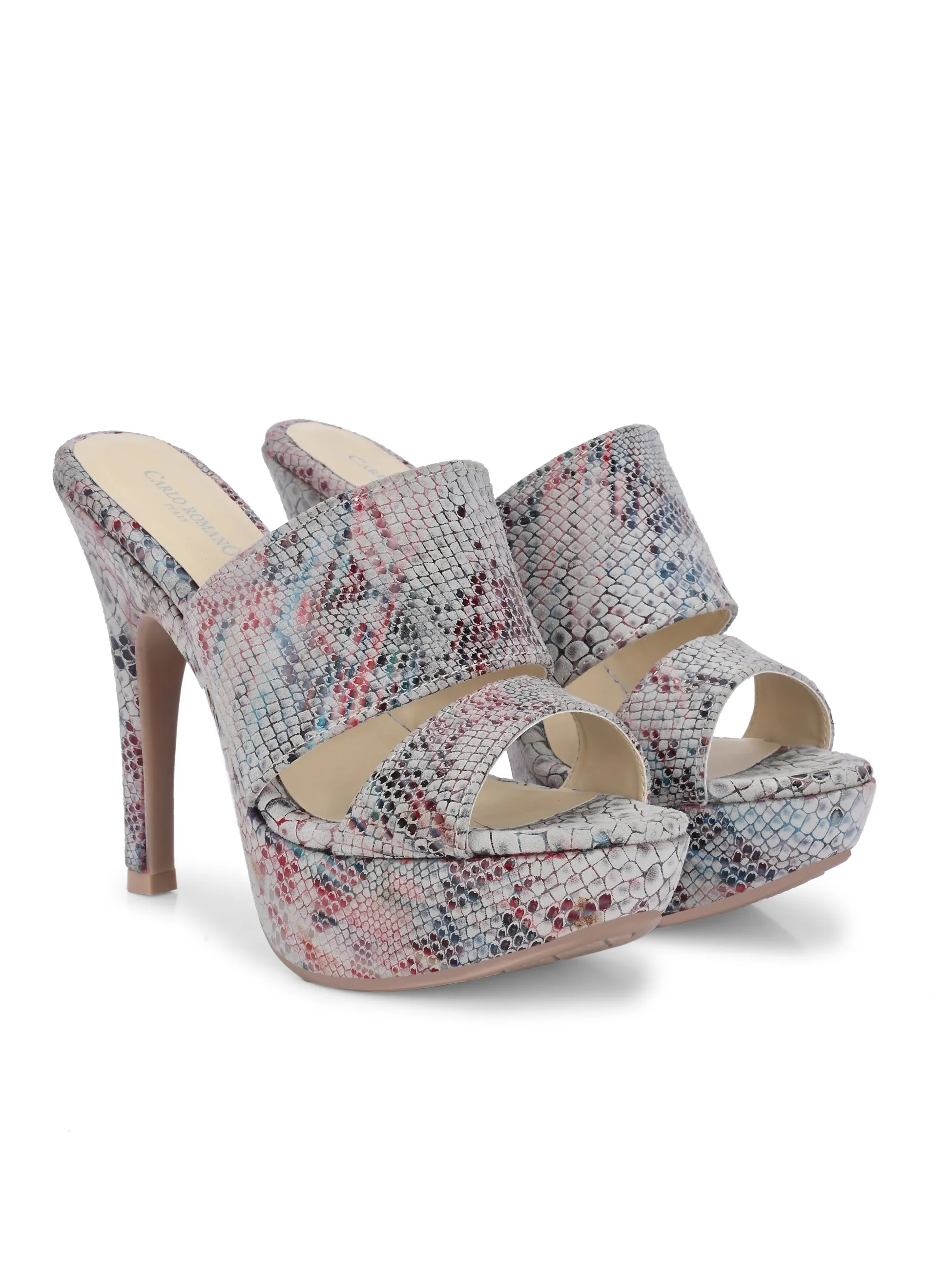 CARLO ROMANO BY WASAN MULTI COLOR GENUINE LEATHER SNAKE PRINT SANDAL FOR WOMEN