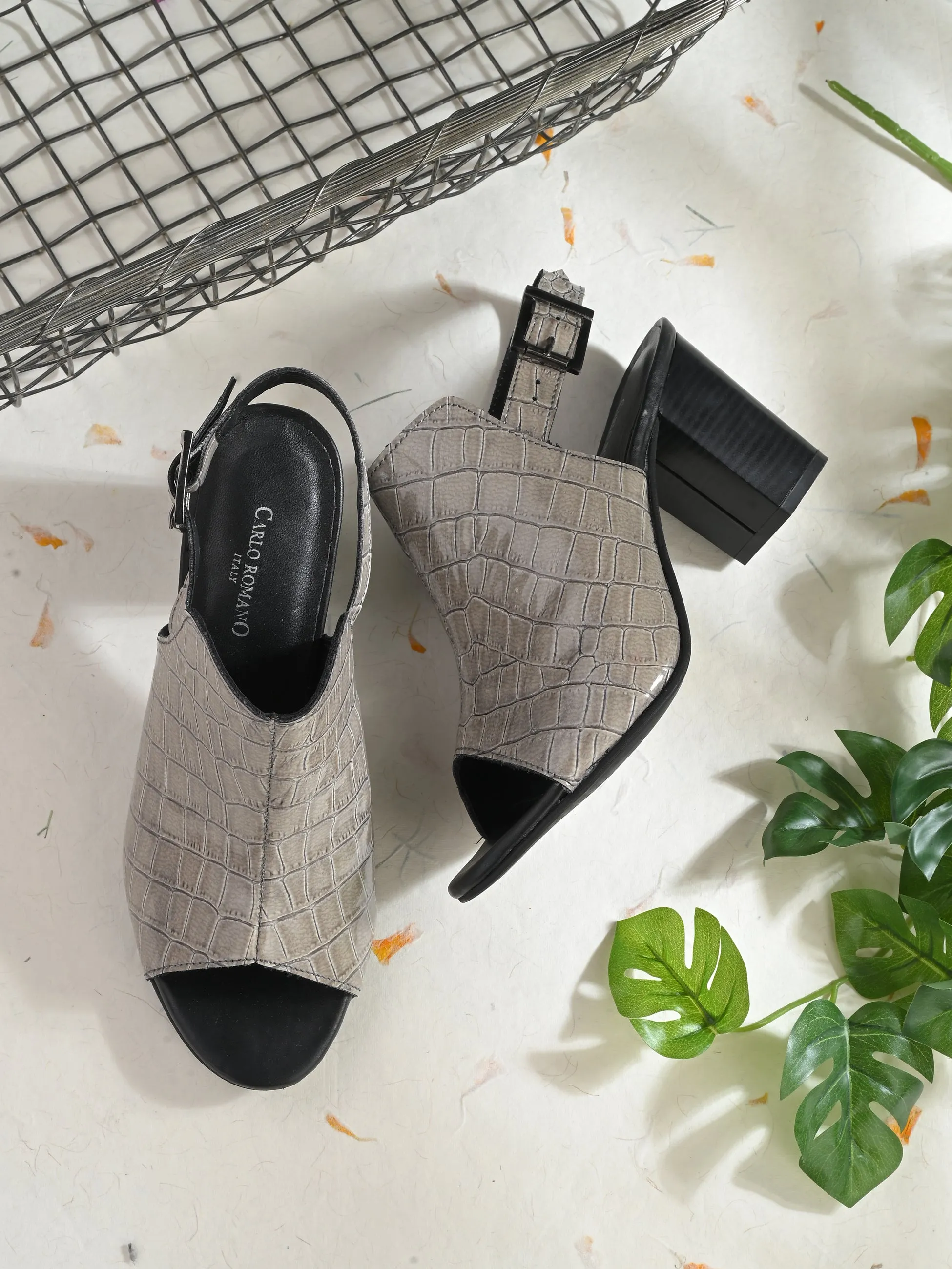 CARLO ROMANO CROCO PATENT VEGAN LEATHER SANDAL FOR WOMEN