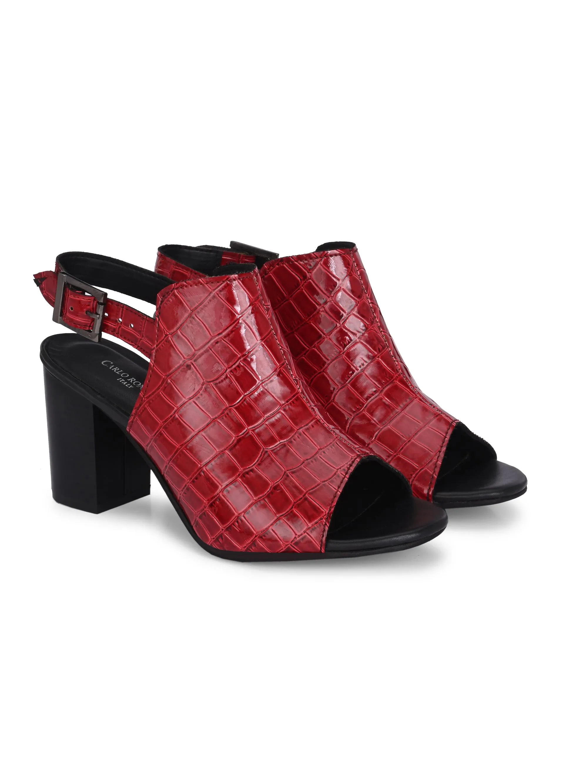 CARLO ROMANO CROCO PATENT VEGAN LEATHER SANDAL FOR WOMEN
