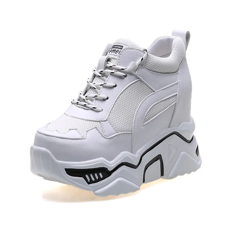 Casual Lace Up Thick Bottom Walking Shoes Non Slip Yellow Sneakers