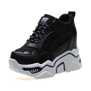 Casual Lace Up Thick Bottom Walking Shoes Non Slip Yellow Sneakers