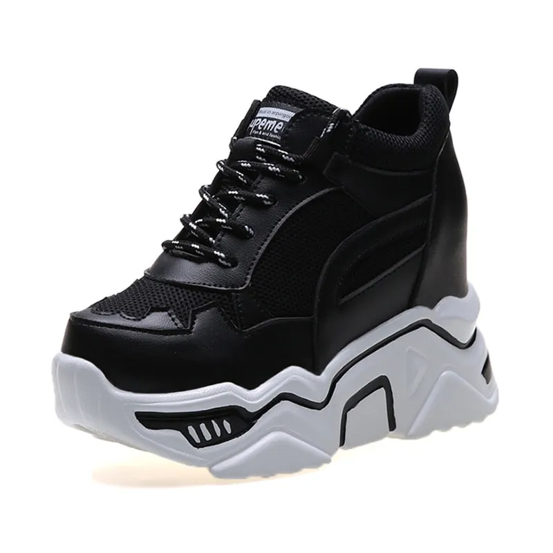 Casual Lace Up Thick Bottom Walking Shoes Non Slip Yellow Sneakers