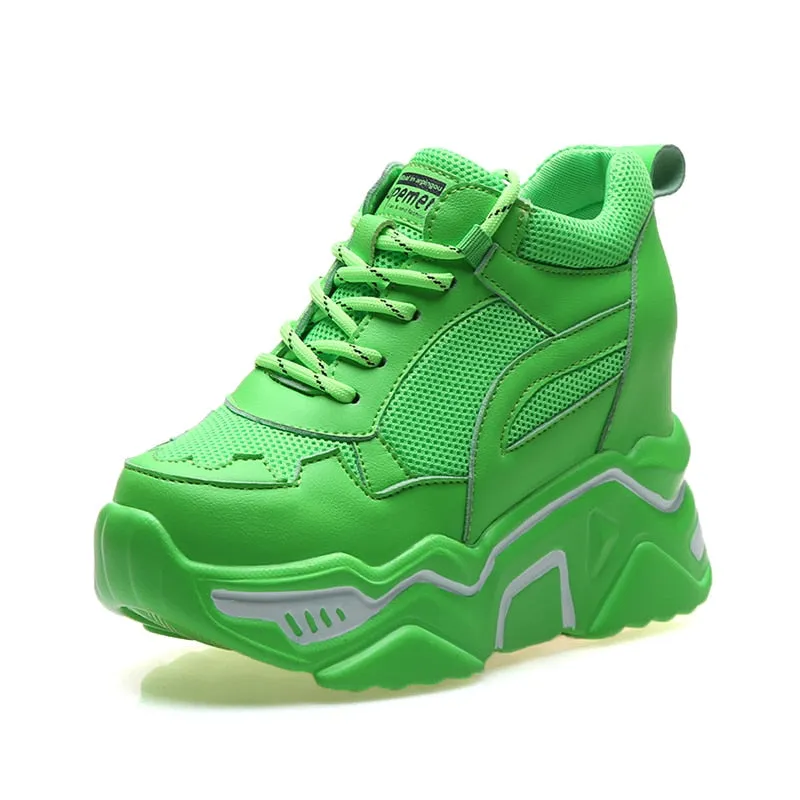 Casual Lace Up Thick Bottom Walking Shoes Non Slip Yellow Sneakers
