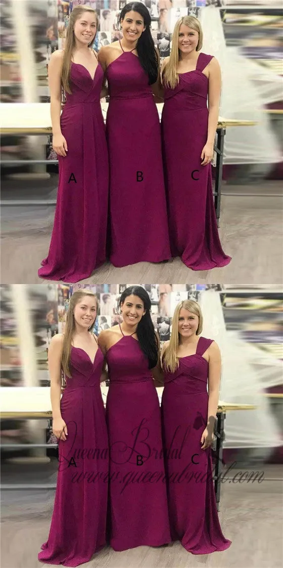 Cheap Mismatched Plum Custom Long Bridesmaid Dresses, WG231