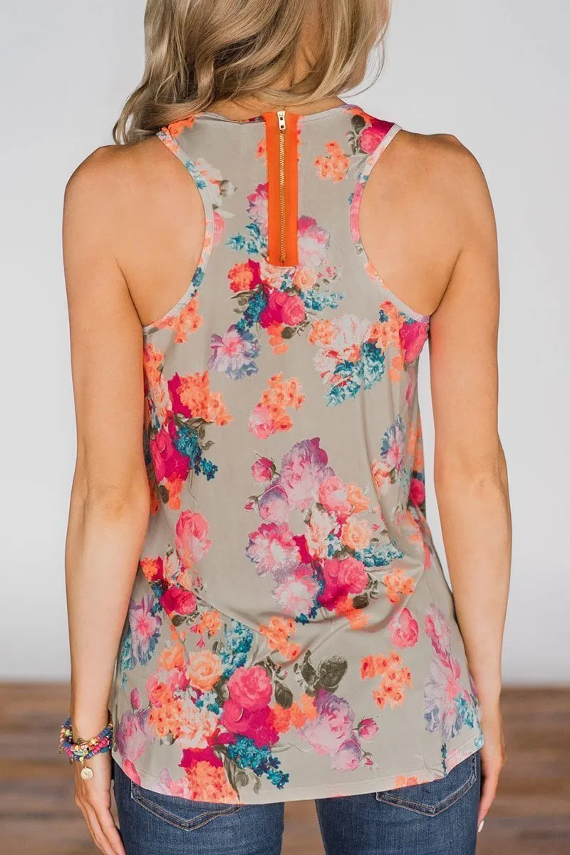Chicindress Printed Zipper Design Pink Tank Top