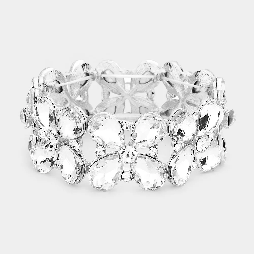 Clear Crystal Teardrop Pageant Stretch Bracelet | Evening Bracelet |  563687