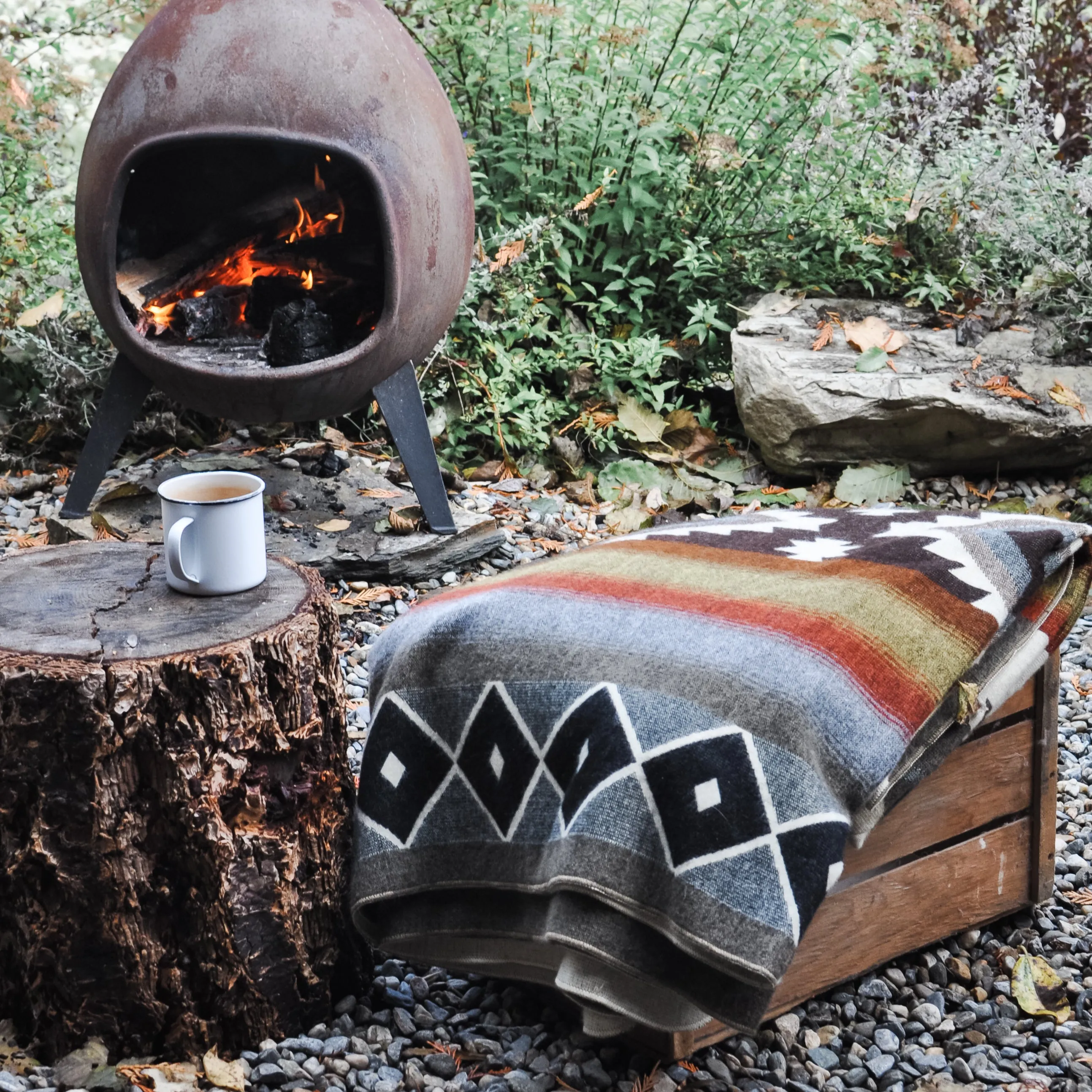 Cotacachi Aztec Reversible Blanket  //  Beige/Grey/Rust/Mustard
