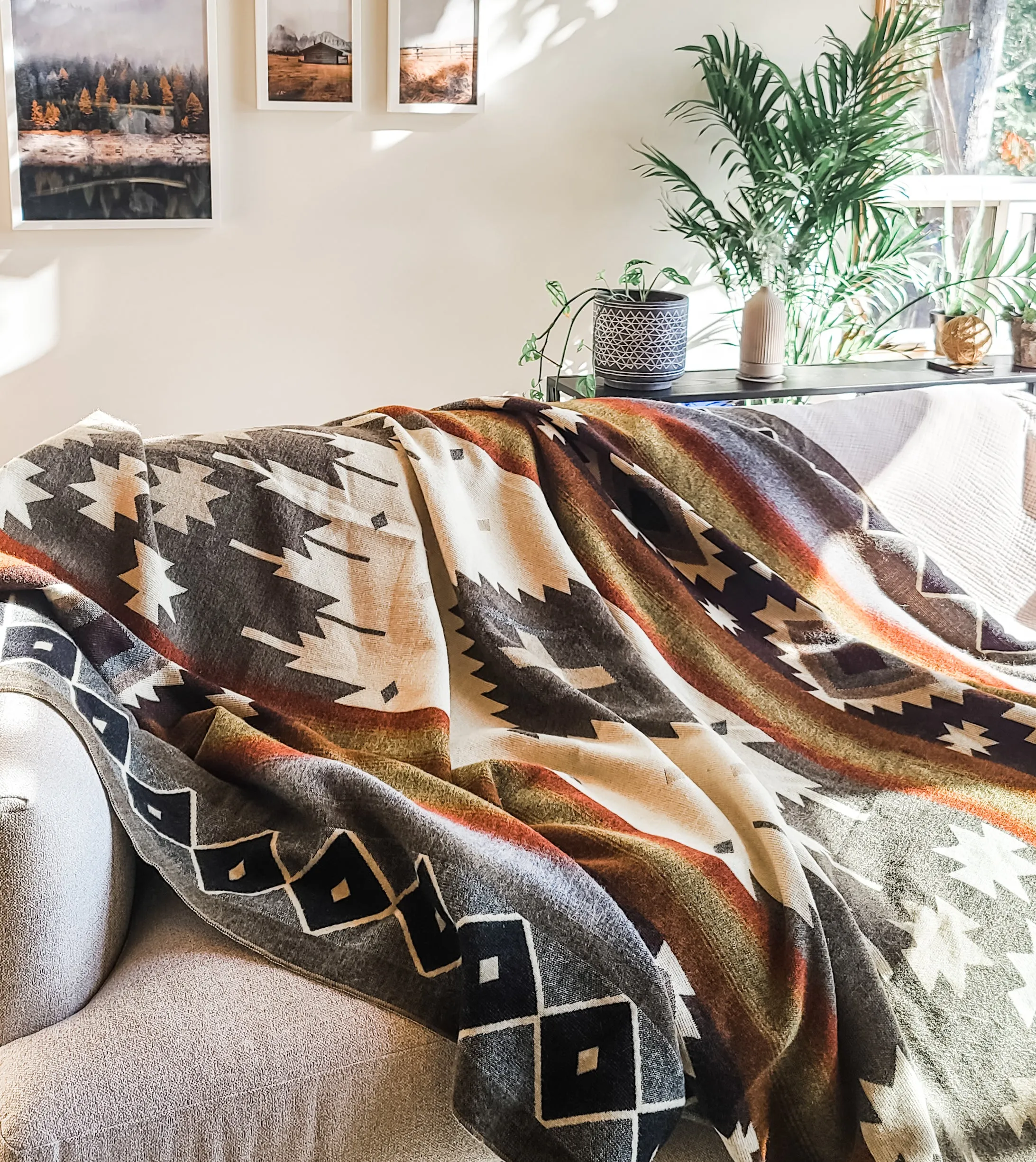 Cotacachi Aztec Reversible Blanket  //  Beige/Grey/Rust/Mustard