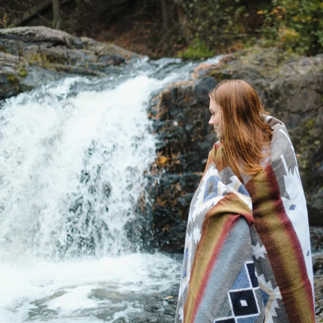 Cotacachi Aztec Reversible Blanket  //  Beige/Grey/Rust/Mustard