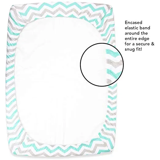 Cotton Jersey Fitted Playard Sheets, 2 Pack – Elephants & Chevron