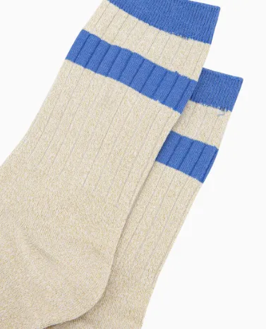 Cream and Denim Blue Stripe Crew Socks