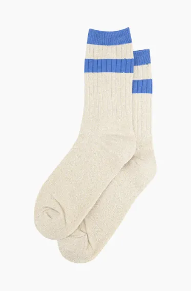 Cream and Denim Blue Stripe Crew Socks