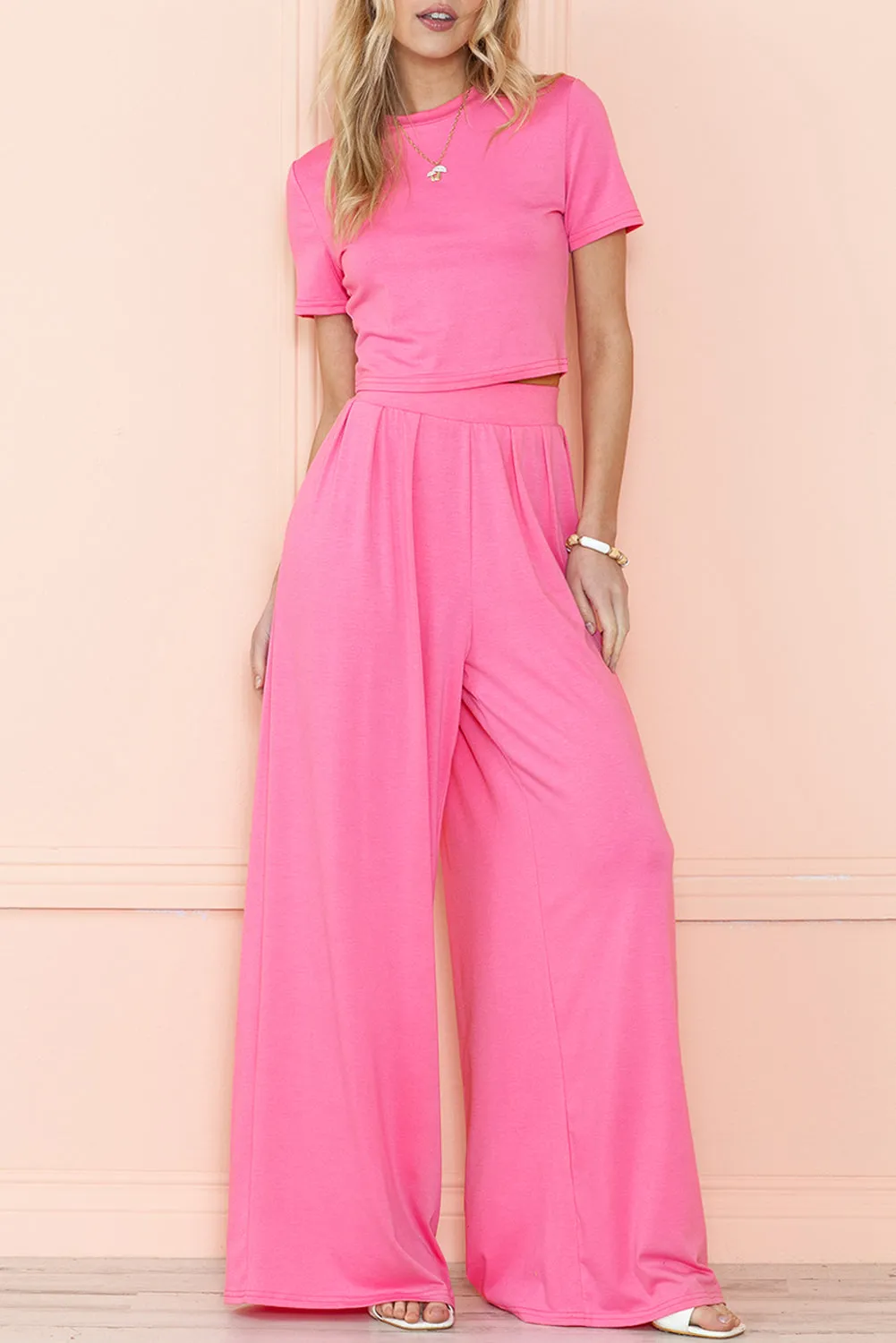 Crop Top And Wide Leg Pants Set