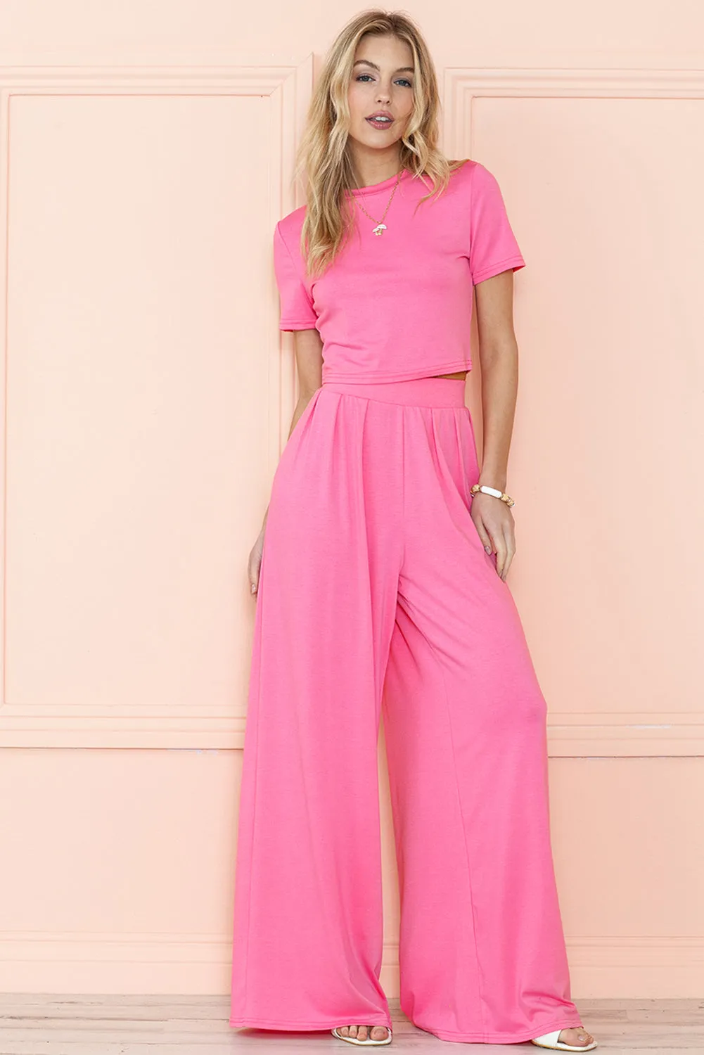 Crop Top And Wide Leg Pants Set
