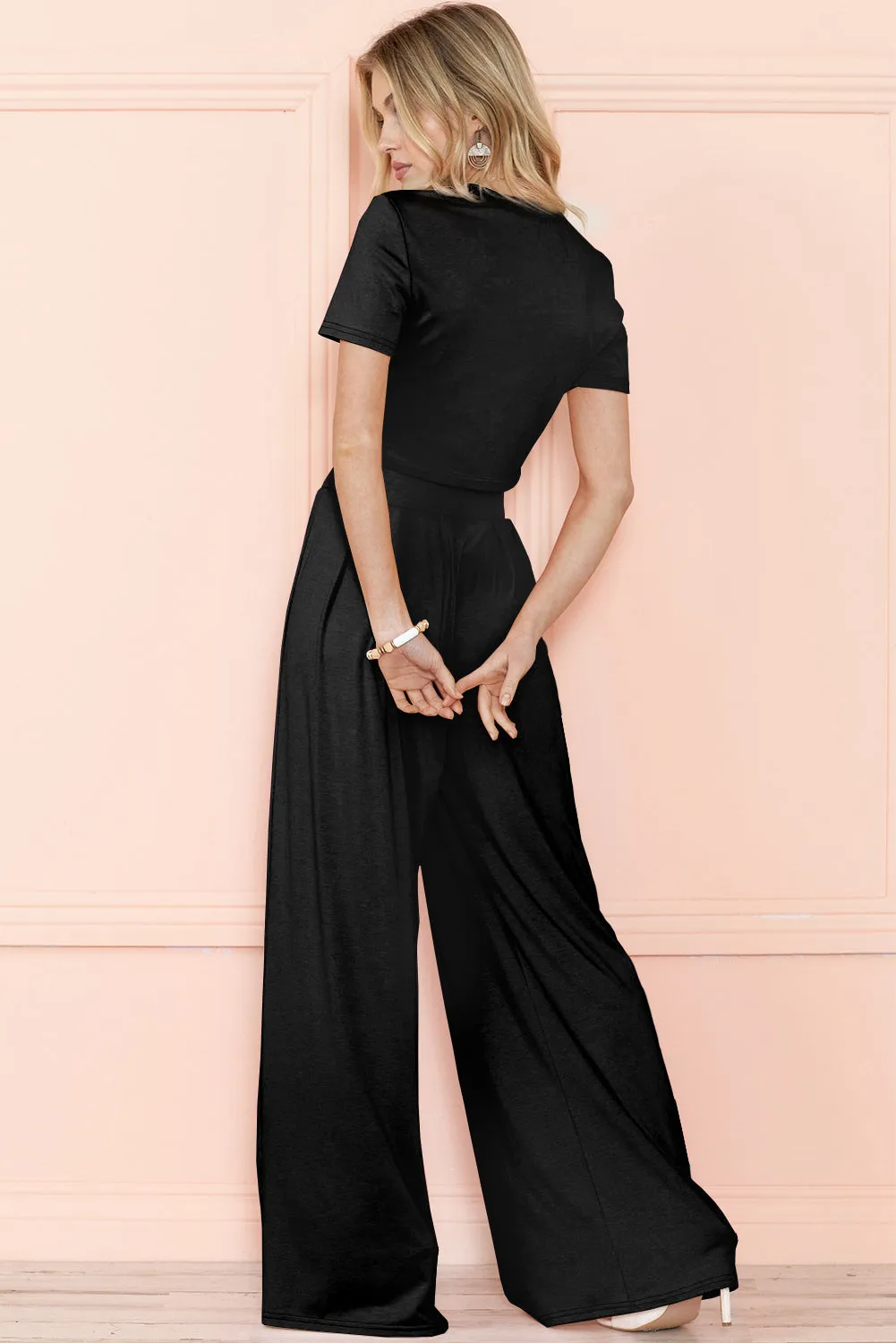 Crop Top And Wide Leg Pants Set