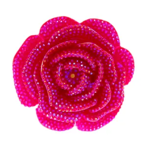 Dark Pink Large Glitter Flower Stretch Ring