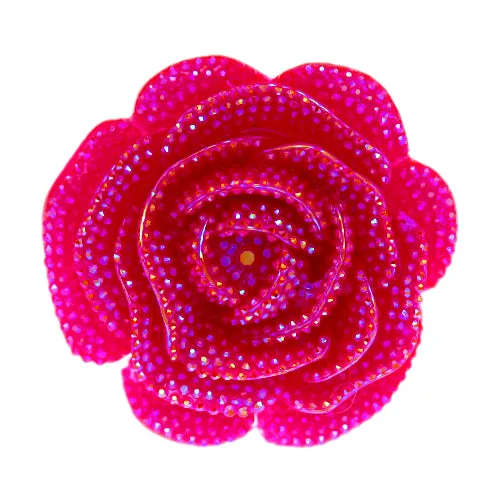 Dark Pink Large Glitter Flower Stretch Ring