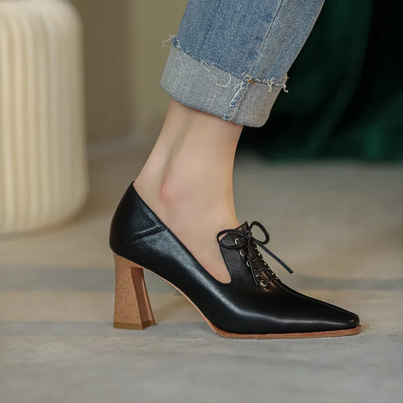 Deep Mouth Single Shoes Women's Large Size Lace Up Fashion High Heels