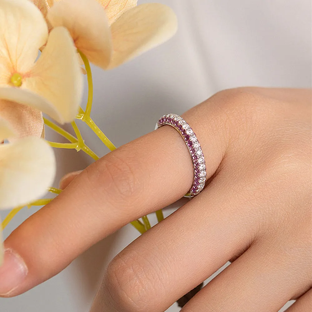 Diamond and Pink Sapphire Three Sided Wedding Ring