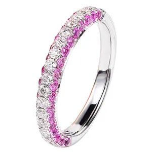 Diamond and Pink Sapphire Three Sided Wedding Ring