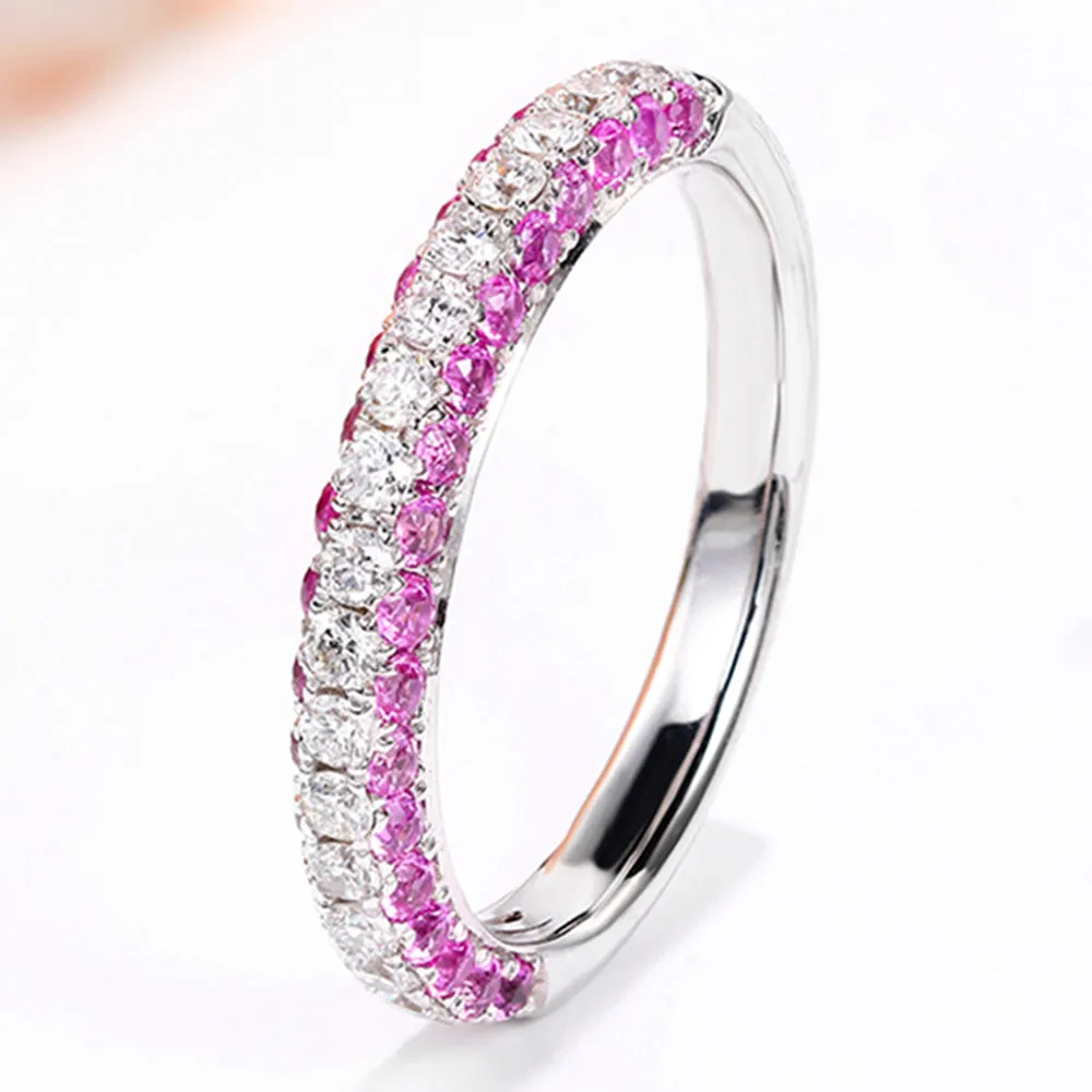 Diamond and Pink Sapphire Three Sided Wedding Ring