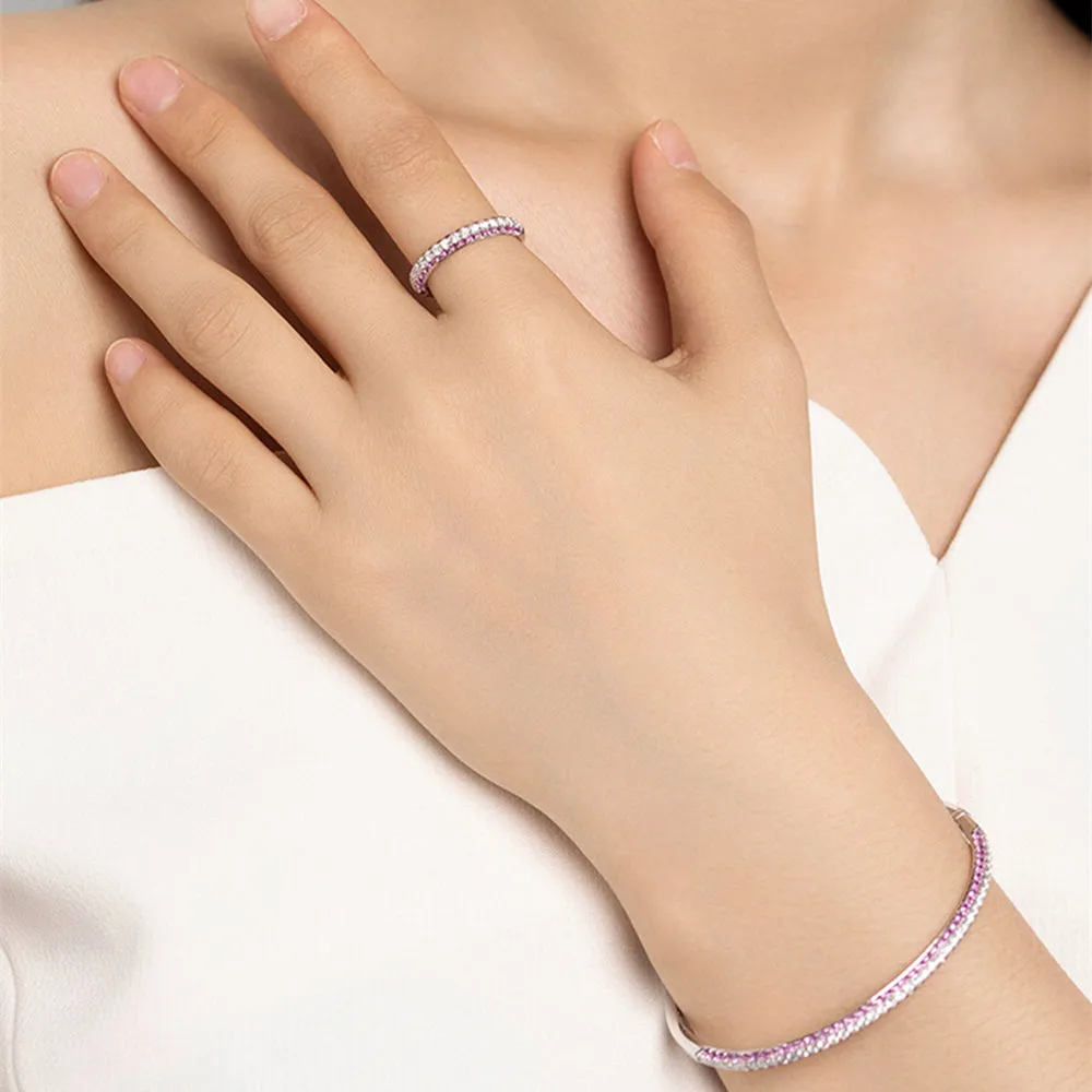 Diamond and Pink Sapphire Three Sided Wedding Ring