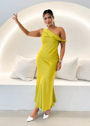 Draela One Shoulder Midi Dress - Lime