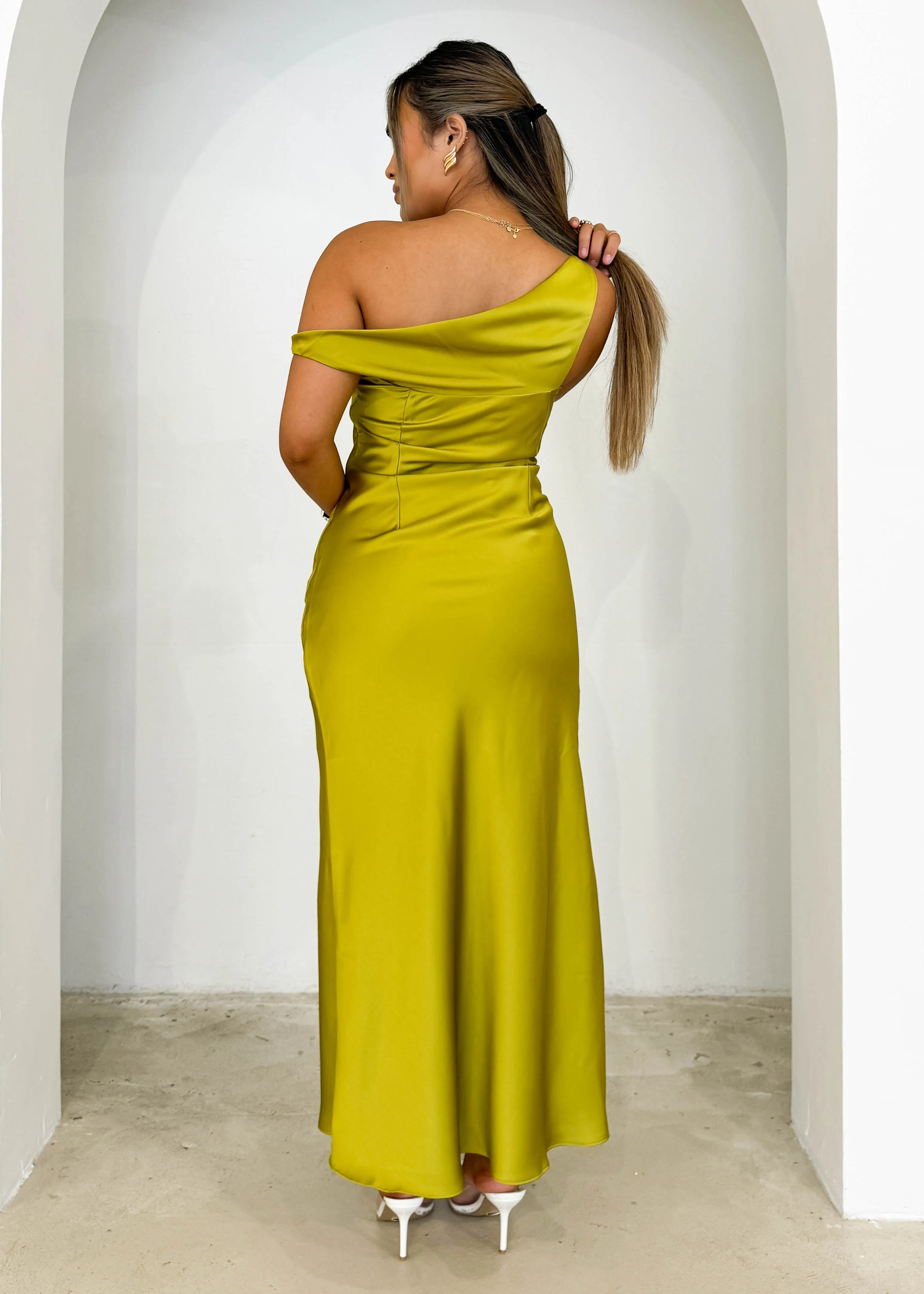 Draela One Shoulder Midi Dress - Lime