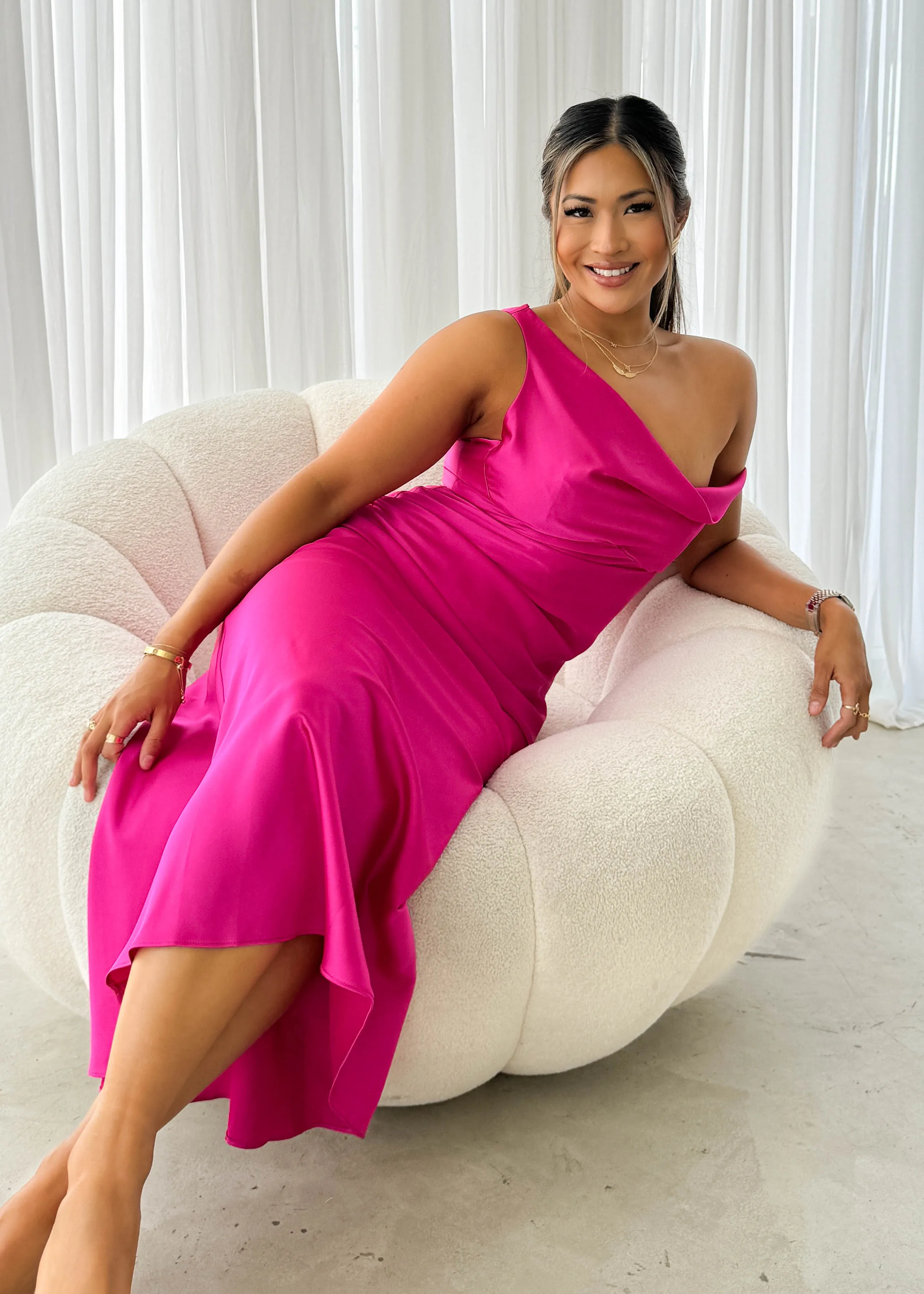 Draela One Shoulder Midi Dress - Pink