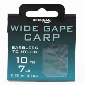 Drennan Wide Gape Carp Barbless Hooks To Nylon