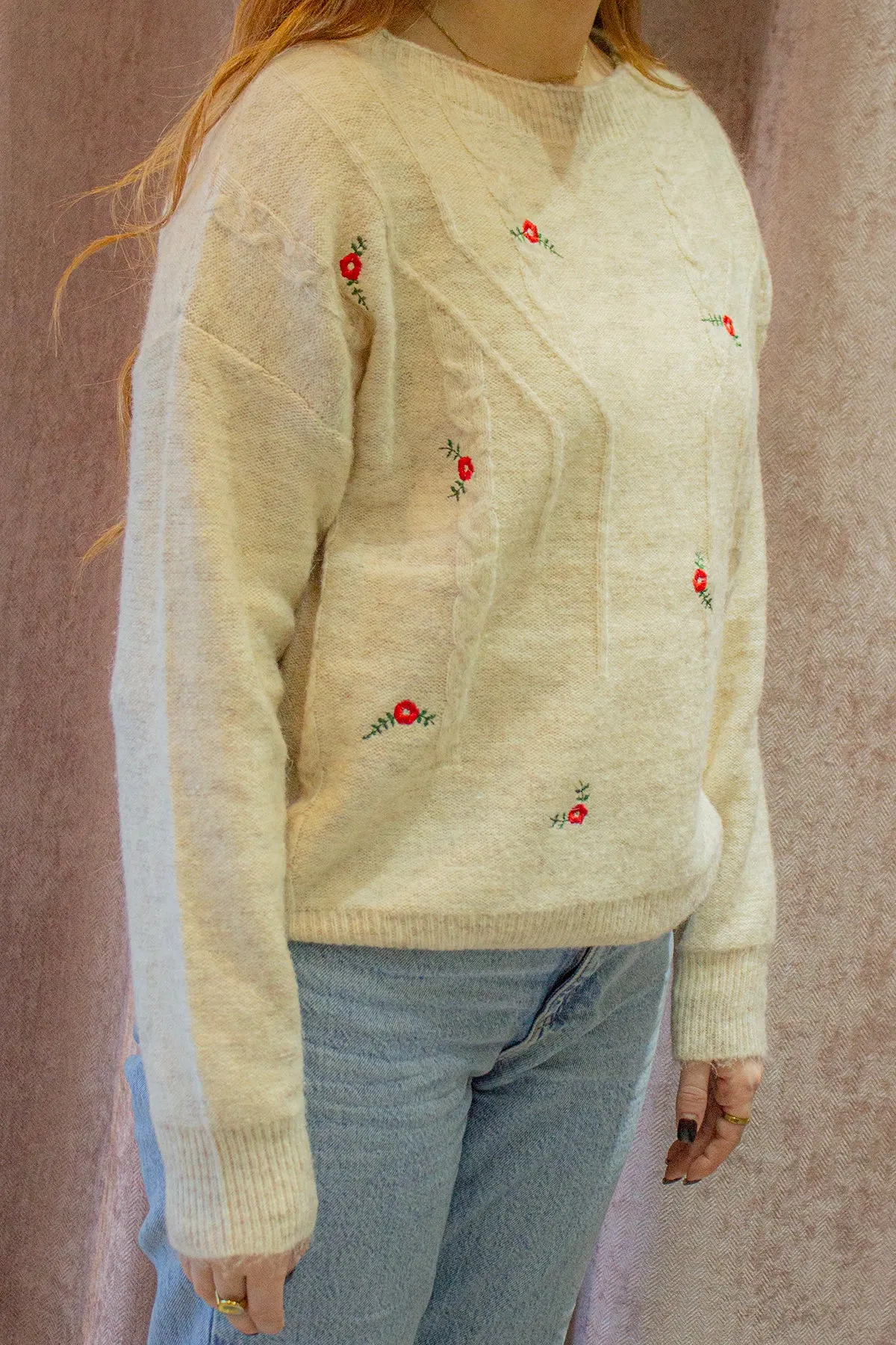 Embroidered Cross Stitch Crew Neck Jumper