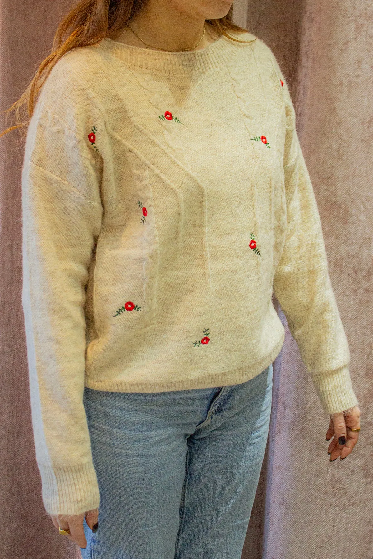 Embroidered Cross Stitch Crew Neck Jumper