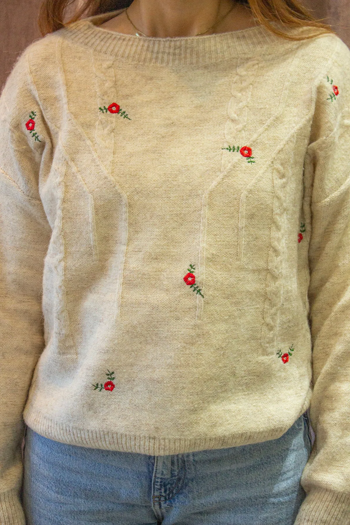 Embroidered Cross Stitch Crew Neck Jumper