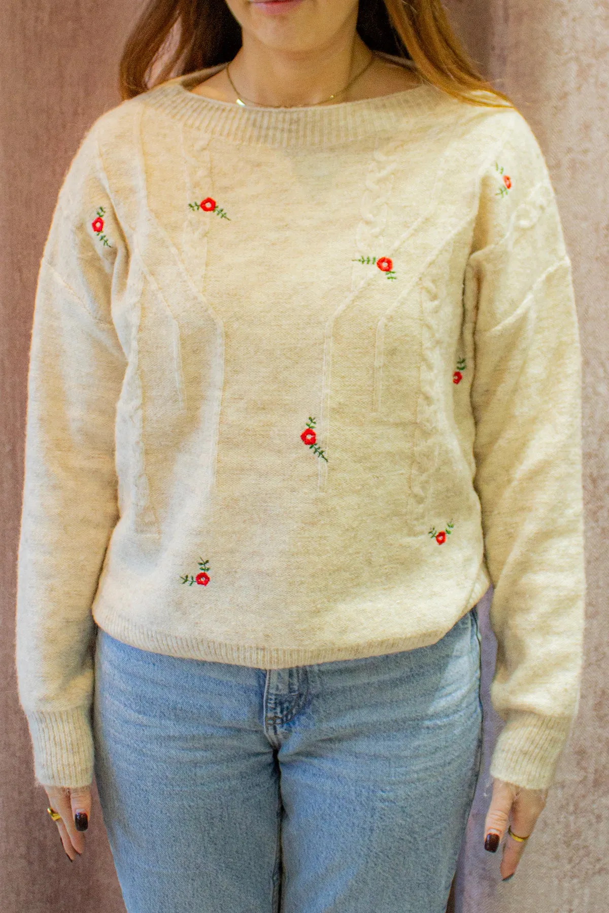 Embroidered Cross Stitch Crew Neck Jumper