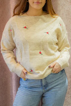 Embroidered Cross Stitch Crew Neck Jumper
