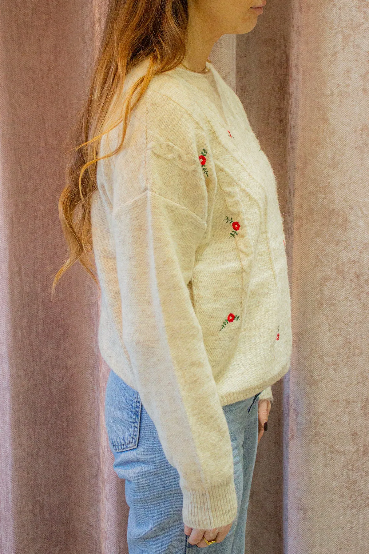 Embroidered Cross Stitch Crew Neck Jumper