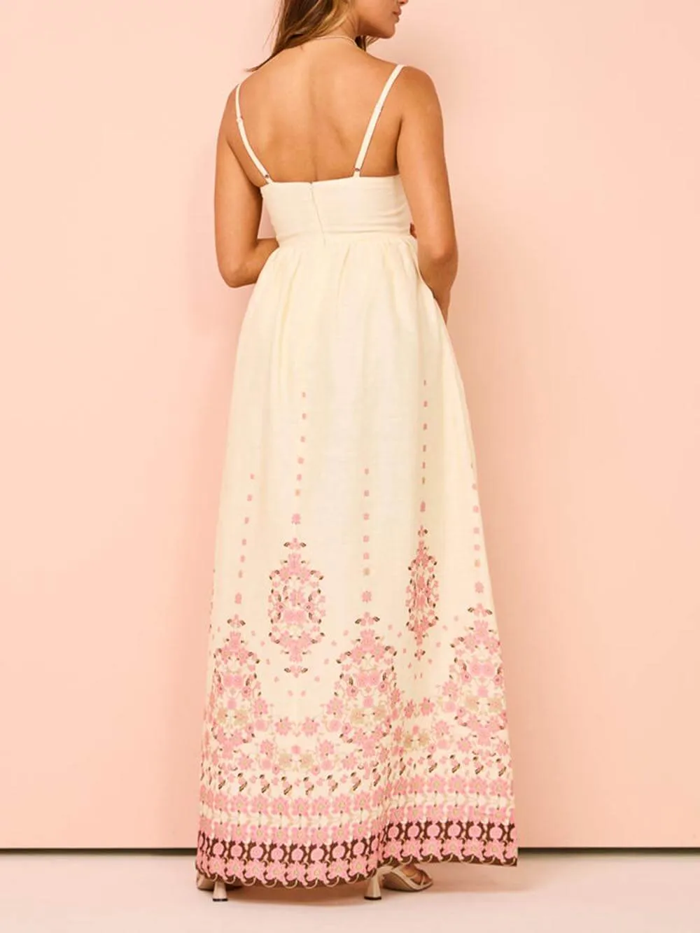 Ethnic Print Halter Charming Cream Extra Maxi Dress