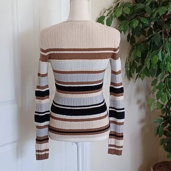 EUC Theory Textured Mutilcolor Striped Ribbed Sweater Size Petite