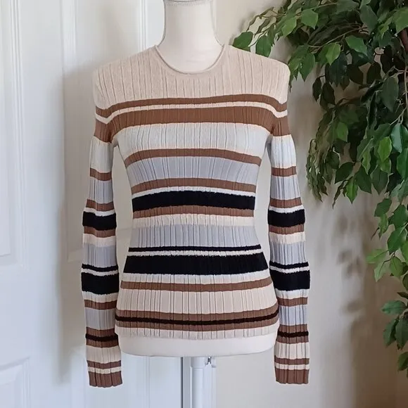 EUC Theory Textured Mutilcolor Striped Ribbed Sweater Size Petite