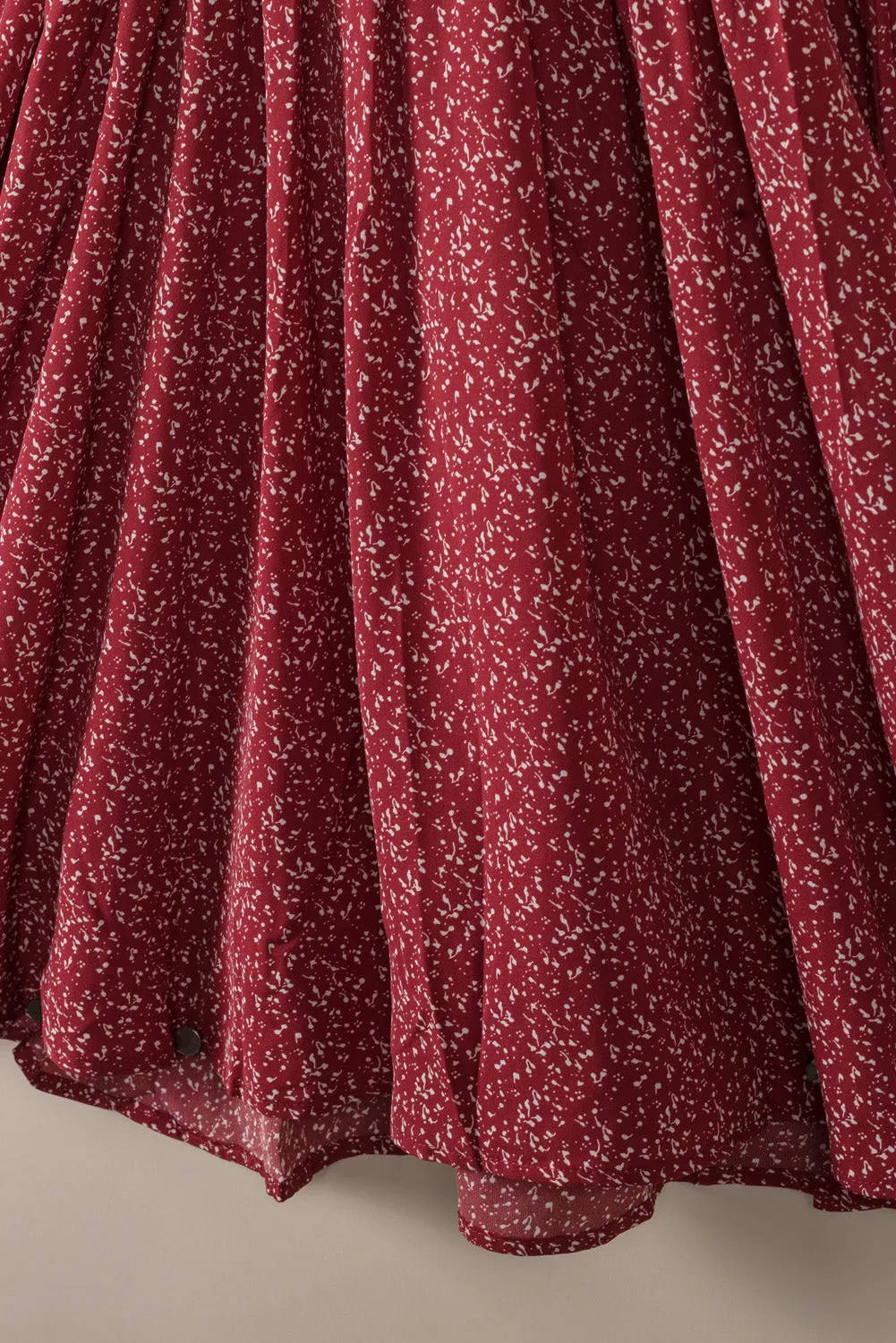 Fiery Red V Neck Balloon Sleeve Smocked Waist Printed Mini Dress