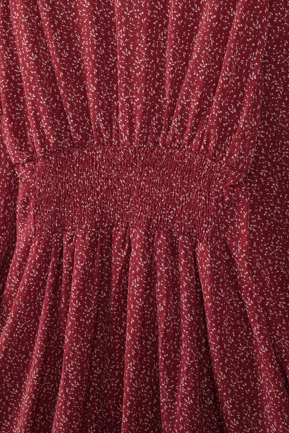 Fiery Red V Neck Balloon Sleeve Smocked Waist Printed Mini Dress