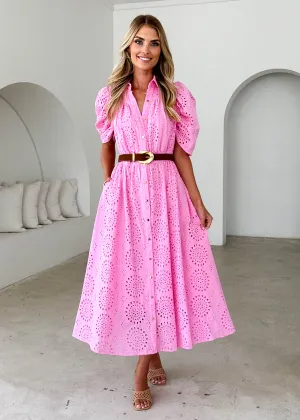 Fiora Midi Dress - Pink Anglaise