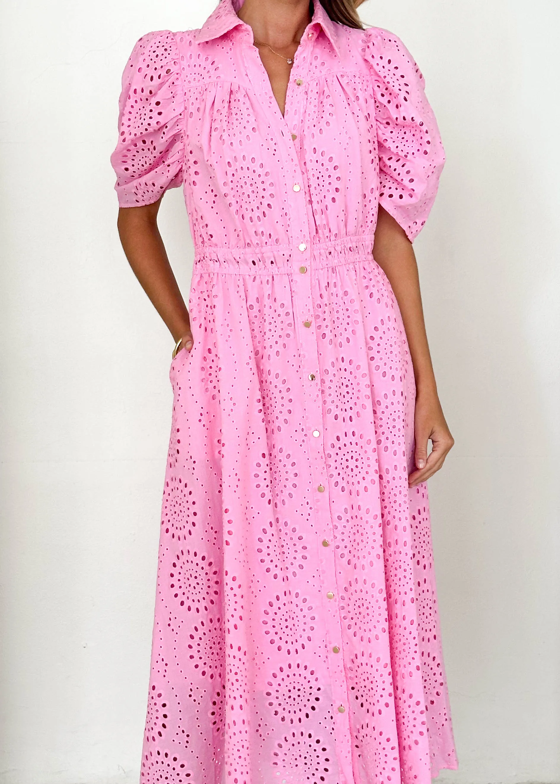 Fiora Midi Dress - Pink Anglaise