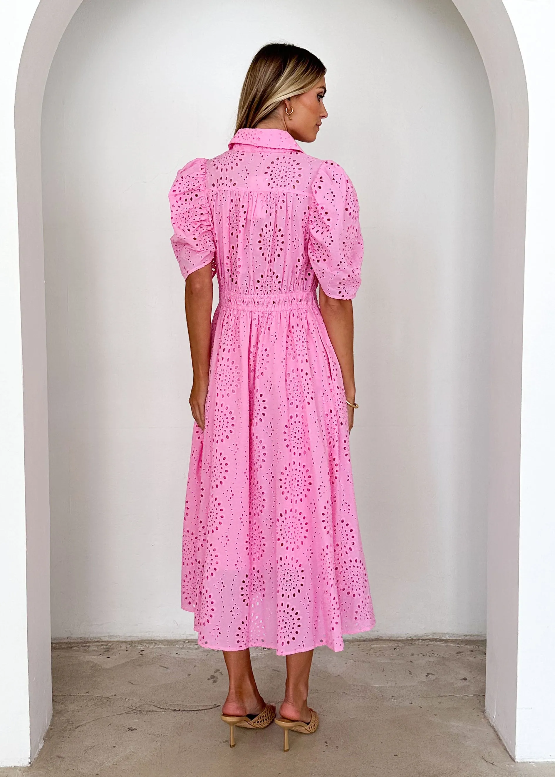 Fiora Midi Dress - Pink Anglaise