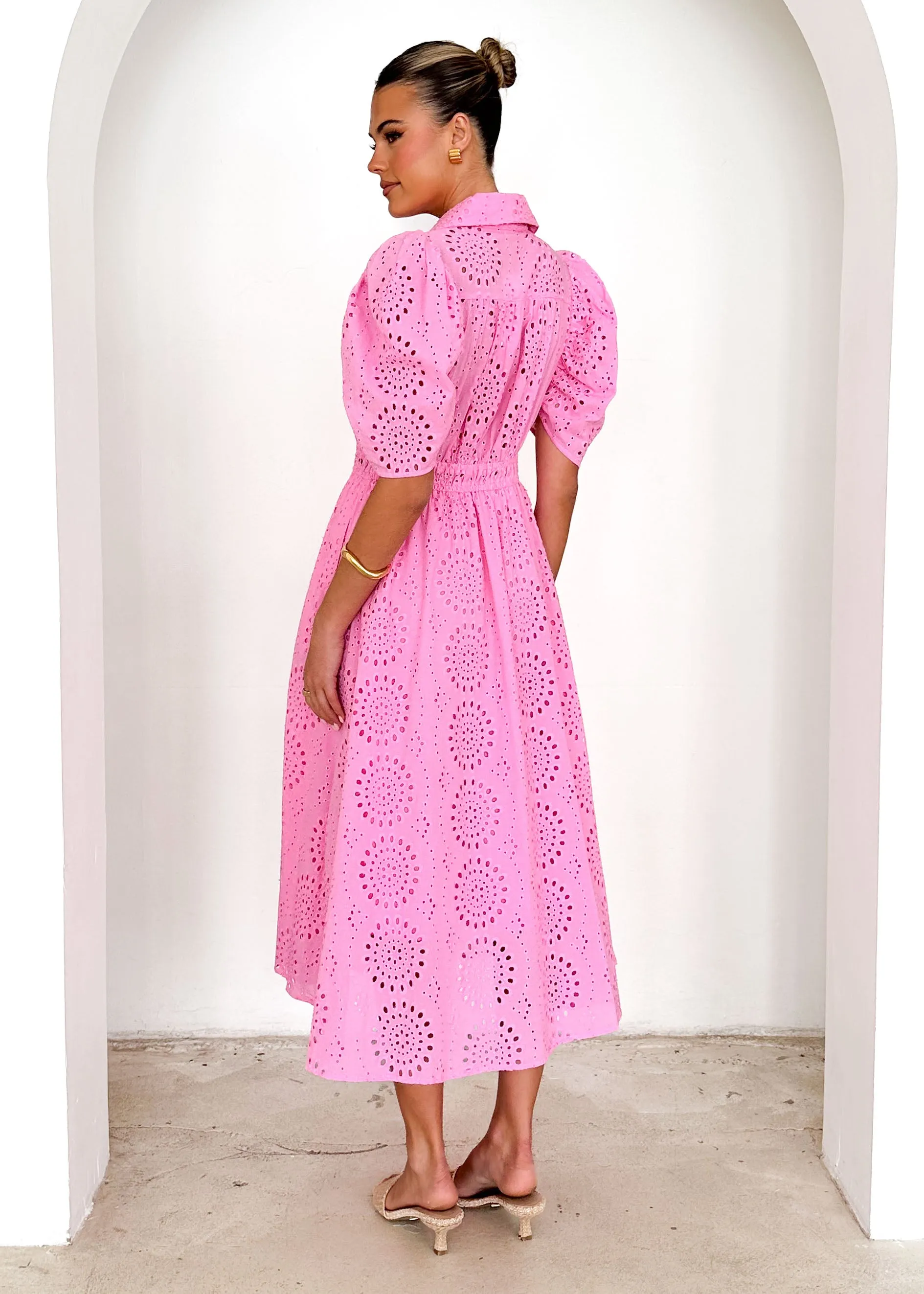 Fiora Midi Dress - Pink Anglaise