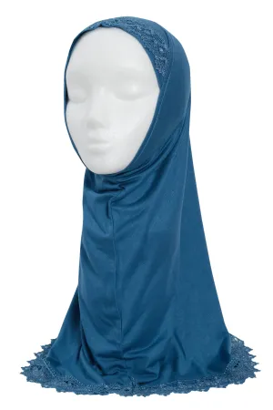 Girls Peacock Blue Lace Hijab