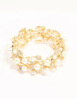 Gold Diamante Floral Stretch Bracelet