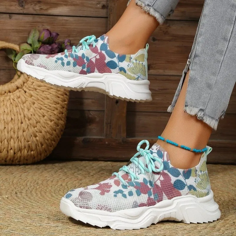 GS Sneakers | Casual mesh sneakers met ergonomische zool en bloem details voor dames