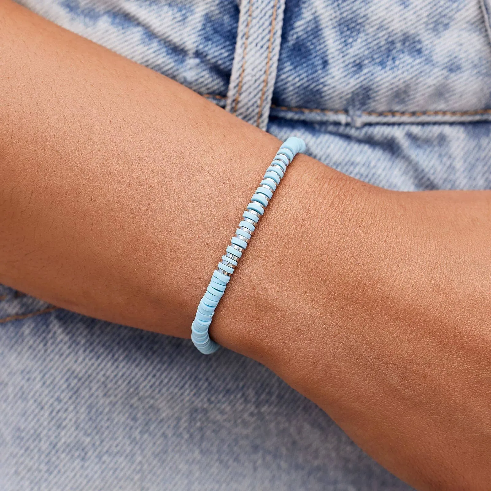 Heishi Disc & Metal Bead Stretch Bracelet